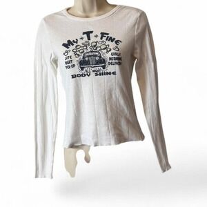 Y2K White Long Sleeve Graphic Print Top